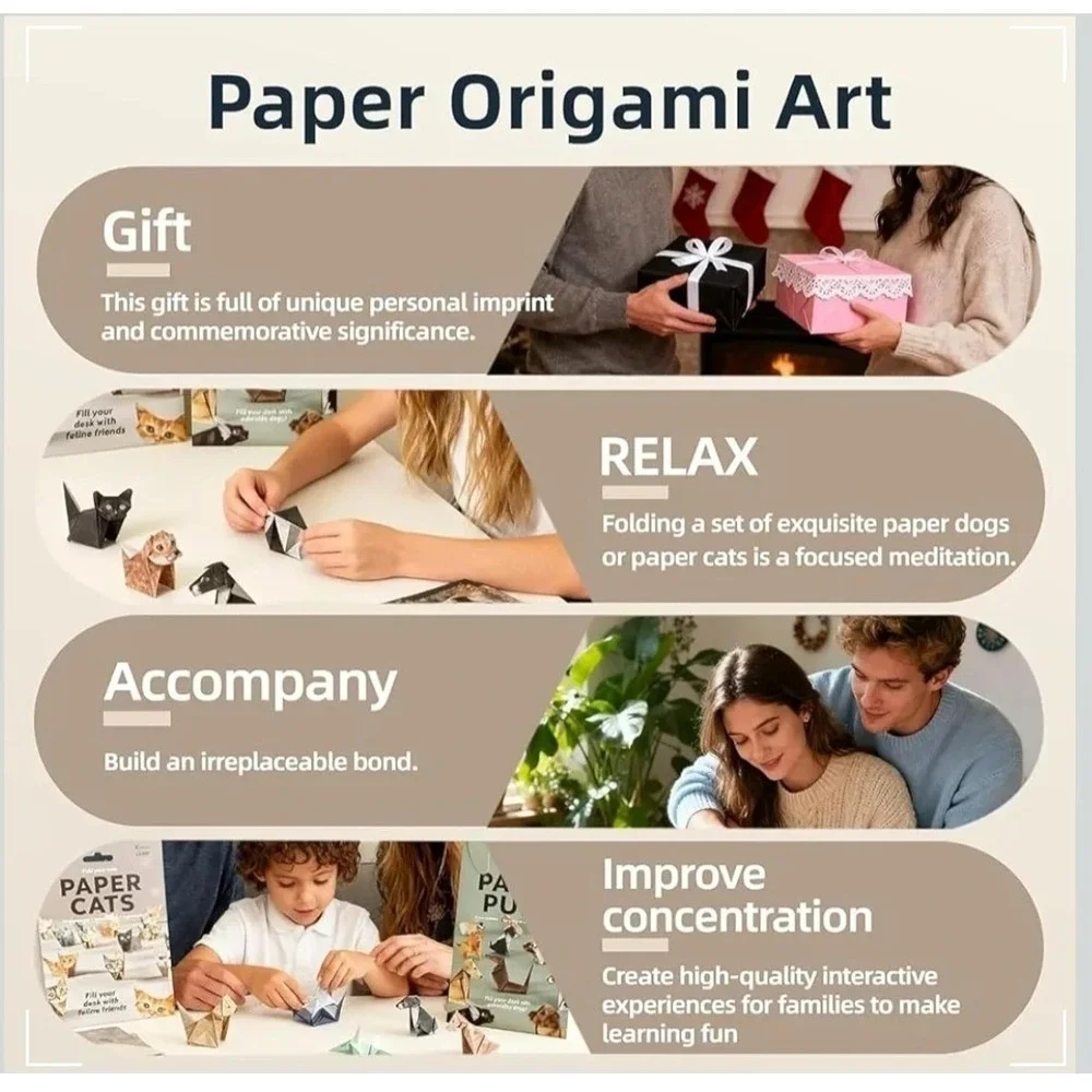 Fold Your Own Paper Cats Origami Kit 50 Sheets DIY Feline Craft Set New